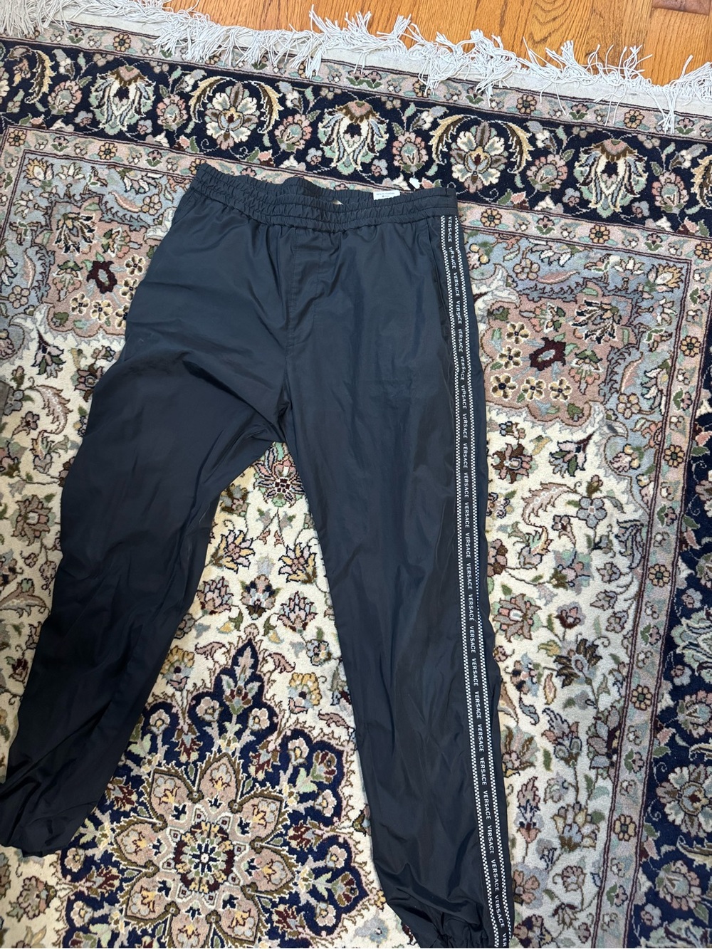 Men's Black Track Pants with Side Stripe Versace